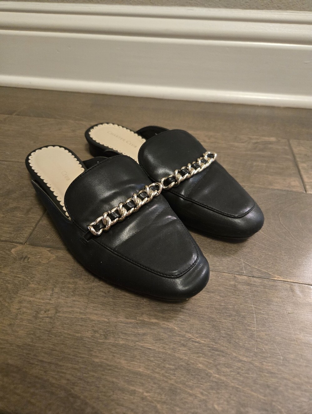Charter Club Womens Size 7.5 Slip On Loafer, Mule, Clog, Gold Chain